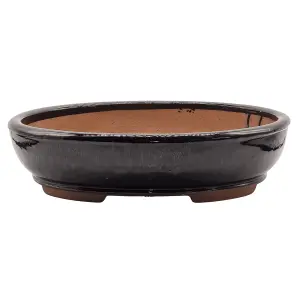 37cm Glazed Bonsai Pot - Oval - 37cm x 31cm x 9cm - Black