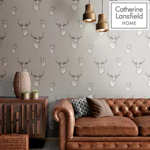 Catherine Lansfield Grey Stag Mica effect Embossed Wallpaper