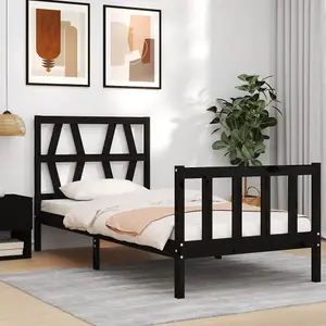 Berkfield Bed Frame with Headboard Black 100x200 cm Solid Wood