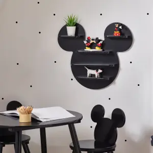 Disney Classic Mickey Mouse Small Wall Shelf, Wall Mounted Kids' Bookshelf and Storage Shelf - Black