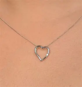 Diamond Heart Pendant Necklace 0.03Ct 9K White Gold