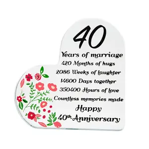 Sleek Contemporary Clear Toughened Glass 40th Anniversary Sentiment Ornament