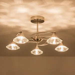 Harper Living Satin Nickel Spiral 5-Light Semi-Flush Ceiling Light