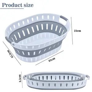 Grey & White Plastic Laundry Basket Oval Shape Foldable Laundry Hamper - 36L