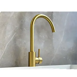 Reginox Taravo BG Single Lever Swan Neck Brushed Gold Kitchen Mixer Tap