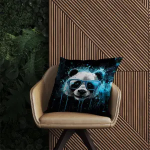 Blue Splashart Panda Face Outdoor Cushion 60cm x 60cm