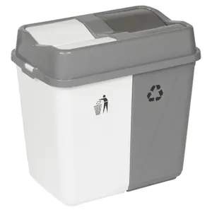 URBNLIVING 60L Duo Kitchen Bin Waste Garbage Can 2 Compartments With Bas Connectors (White/Grey)