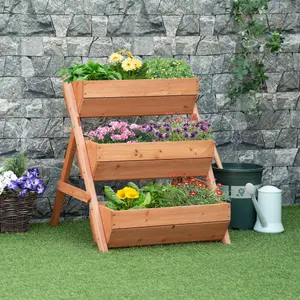 Outsunny 3 Tier Raised Garden Bed Wooden Elevated Planter Box Kit, Brown