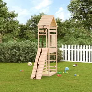 Berkfield Playhouse with Climbing Wall Solid Wood Pine