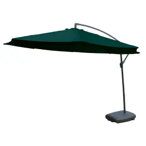 KCT Garden Parasol 3m Large Green Cantilever with Base