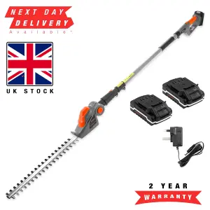 Terratek Cordless Hedge Trimmer 20V Long Reach Hedge Cutter with 2 Li-Ion Batteries & Charger