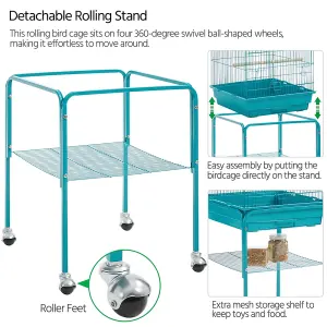 Yaheetech Teal Blue Play Top Metal Bird Cage w/ Detachable Rolling Stand