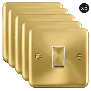 5 PACK - Curved Satin / Brushed Brass 10A 1 Gang 2 Way Ingot Light Switch - White Trim - SE Home