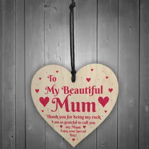 Beautiful Mum Gifts Wood Hanging Sign For Birthday Mothers Day Plaque Heart