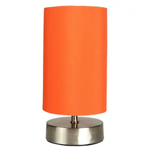 ValueLights Francis Chrome Touch Dimmer Bedside Table Lamp with Orange Light Shade with LED Bulb