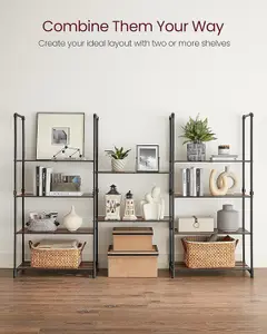 VASAGLE Bathroom Shelves, 5-Tier Storage Rack, Storage Stand with Adjustable Shelves, Rustic Brown and Ink Black