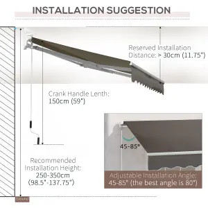 Outsunny Manual Retractable Awning Garden Shelter Canopy 3 x 2m Grey