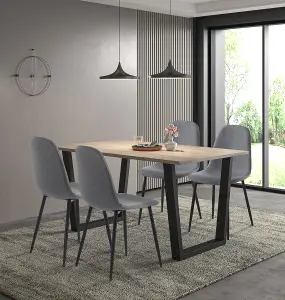 Hallowood Furniture Dudley 1.5m Dining Table Set with 4 Dark Grey Fabric Chairs