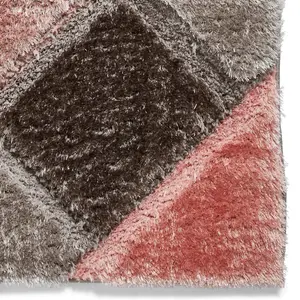 Grey Pink Modern Shaggy Easy to Clean Geometric Rug For Dining Room-160cm X 220cm