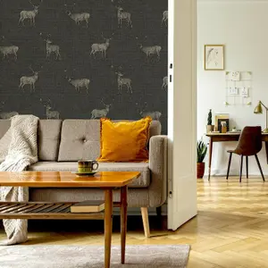 Arthouse Heritage Stag Charcoal/Copper Wallpaper