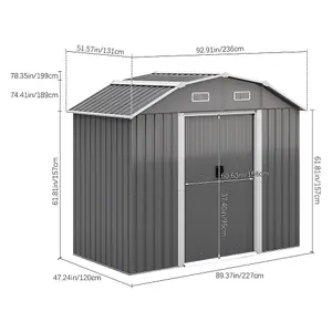 Grey Garden Metal Tool Shed with Lockable and Curved Roof Design