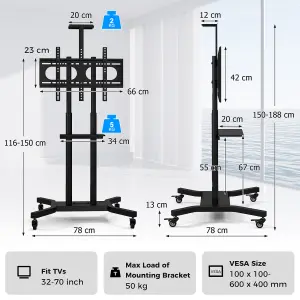 COSTWAY Mobile TV Stand Portable Television Stand for 32-70 Inch TVs & Monitors