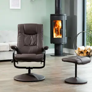 Gibson Bonded Leather and PU Swivel Based Based Recliner and Footstool - Brown