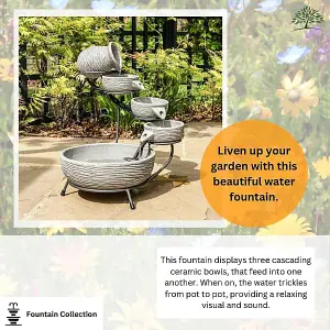 Poseidon Cascade Solar Powered Garden Water Feature with Ribbed Effect Grey Solar Water Fountain