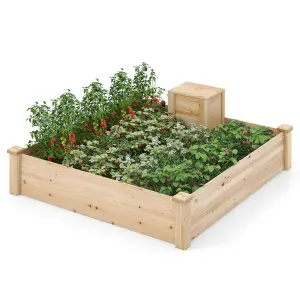 Costway 1.2 x 1.2 M Raised Garden Bed Open Base Wooden Elevated Planter w/ Composting Bin