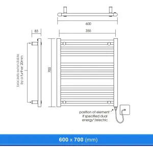 600x700mm Straight Chrome Heated Towel Warmer Ladder Rail Radiator