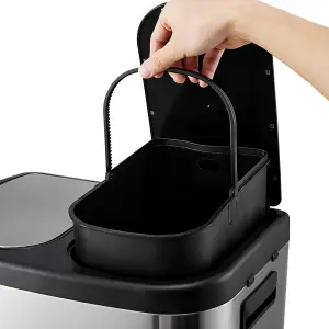 Stainless Steel Dual Rubbish Bin 2-Compartment Metal Pedals Bin with Lids 2x15L