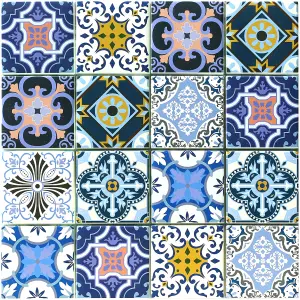 Porto Blush & indigo Gloss Geometric Glass 2x2 Mosaic tile, (L)300mm (W)300mm