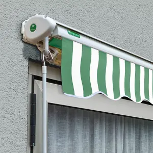 Primrose Awnings 2.0m x 1.5m Retractable Manual Half Cassette Green & White Awning Outdoor Patio Canopy