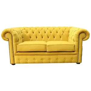 Chesterfield 2 Seater Cantare Mustard Yellow Easy Clean Fabric Sofa In Classic Style