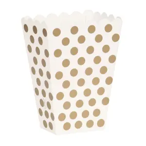 Unique Party Dotted Treat Box (Pack of 8) White/Gold (One Size)