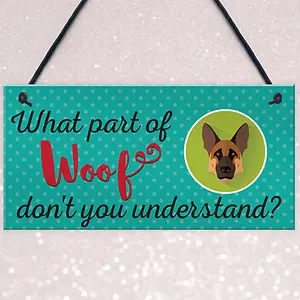 Red Ocean Woof Dont Understand Funny Dog Lover Friendship Hanging Plaque Pet Puppy Sign