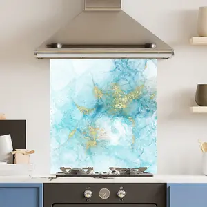 Toughened 6mm Glass Kitchen Splashback 60 x 65cm Aquamarine Quartz - Polished  Heat Resistant Back Splash for Cookers Hob