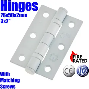 EAI - 3" Internal Door Hinges & Screws G7 FD30  - 76x50x2mm Square - White