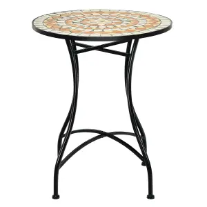 Costway Round Table with Iron Frame & Retro Mosaic Tabletop