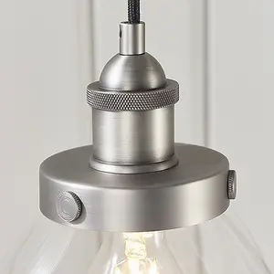 Luminosa Hansen Dome Pendant Light Brushed Silver Paint, Clear Glass