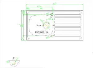 Utility Polished Stainless steel 1 Bowl Sink & drainer 490mm x 940mm