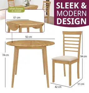 Hallowood Furniture Ledbury Drop Leaf Round Table Set with 2 Chairs in Light Oak Finish