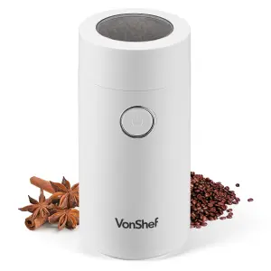 VonShef Coffee Grinder Electric 60g, Coffee Bean Grinder 2500RPM for Coffee, Nuts and Spices, 150W, White