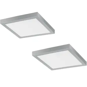 2 PACK Wall / Ceiling Light Silver 400mm Square Surface Mounted 25W LED 3000K