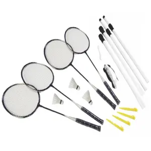 Badminton Set 4 Player Rackets Shuttlecocks Heavy Duty Poles Net Bag Garden Game