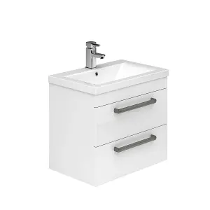 Novela 600mm Wall Hung Vanity Unit in White Gloss with Ceramic Basin