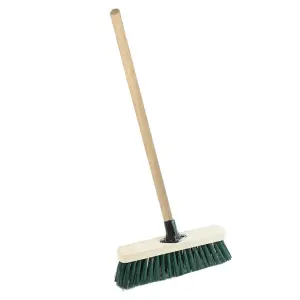 1x 12" Wooden Handle Green Strong PVC Bristle Sweeping Broom For Cleaning Hard Floors