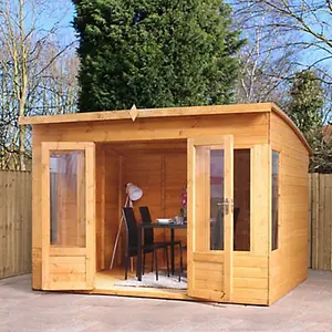 Mercia 10x8 ft with Double door & 4 windows Curved Wooden Summer house (H)2158mm x (W)3036mm