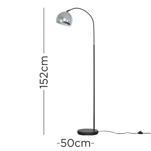 ValueLights Designer Style Dark Grey Curved Stem Floor Lamp With Chrome Dome Shade - Includes 6w LED GLS Bulb 3000K Warm White