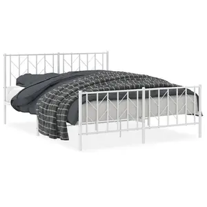 Berkfield Metal Bed Frame without Mattress with Footboard White 150x200cm